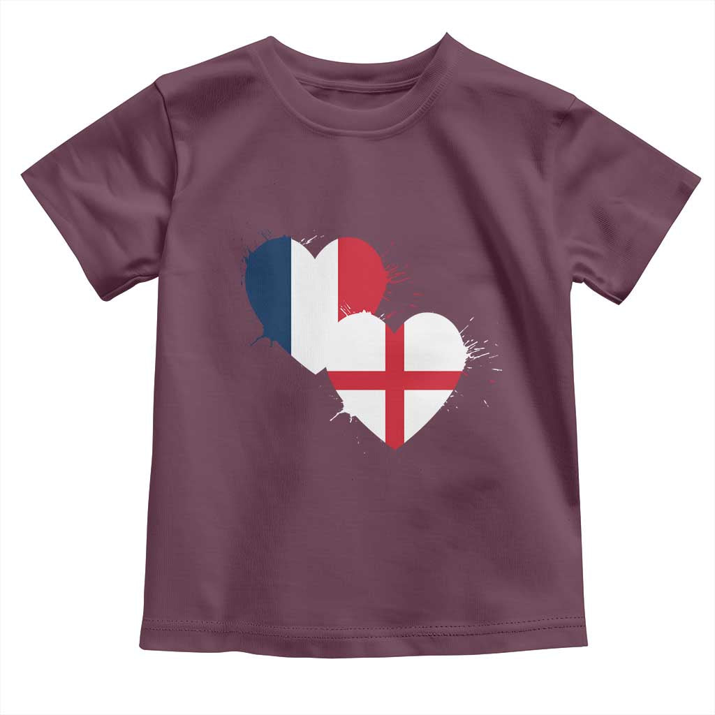 France England Flag Hearts Splatter Graphic Toddler T Shirt Anglo English French Heritage Love Unity TS02 Maroon Print Your Wear