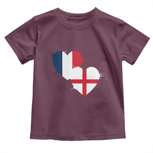 France England Flag Hearts Splatter Graphic Toddler T Shirt Anglo English French Heritage Love Unity TS02 Maroon Print Your Wear