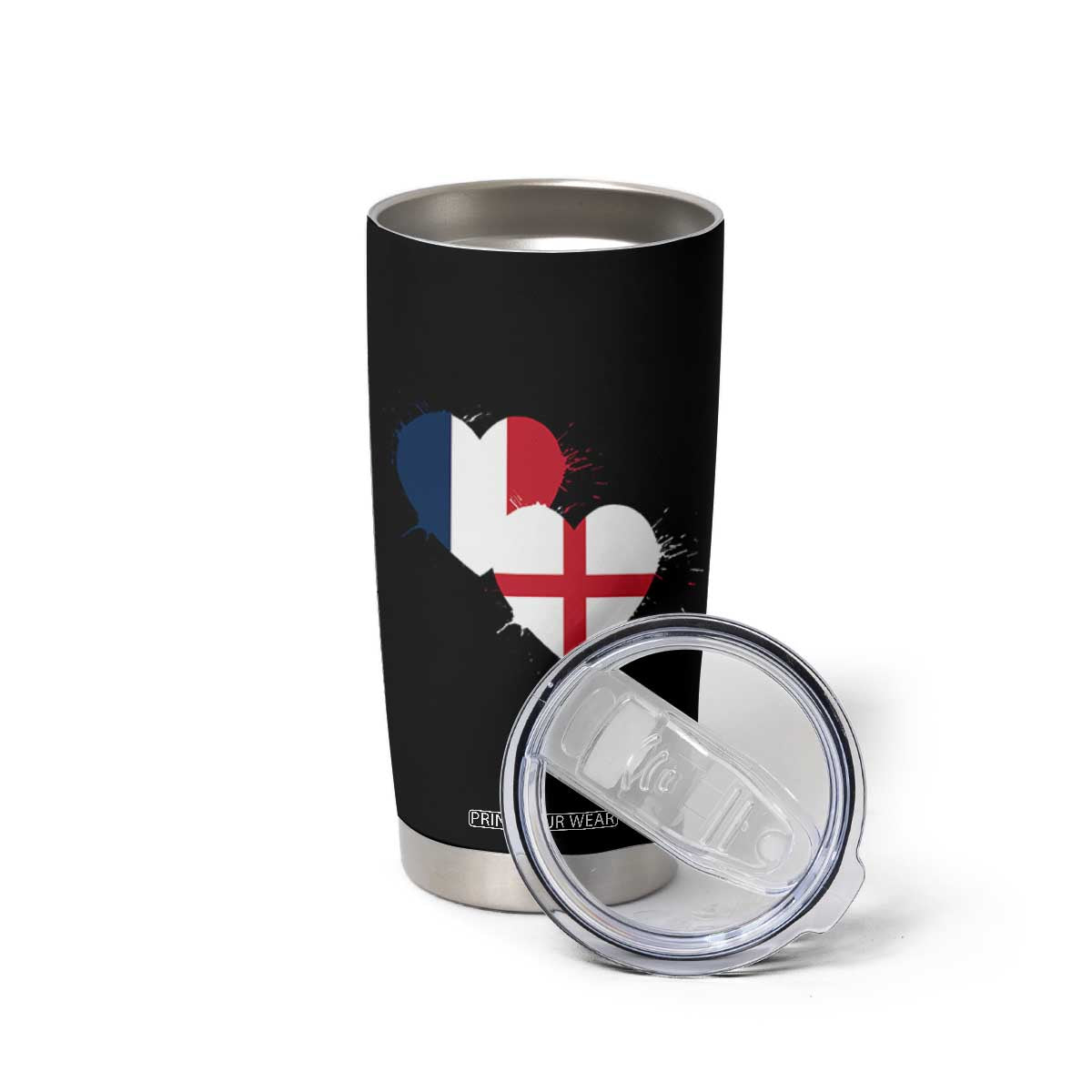 France England Flag Hearts Splatter Graphic Tumbler Cup Anglo English French Heritage Love Unity TS02 Print Your Wear