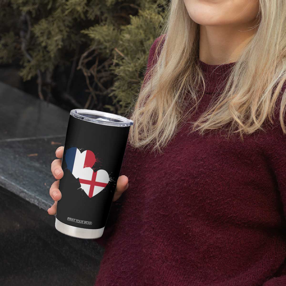 France England Flag Hearts Splatter Graphic Tumbler Cup Anglo English French Heritage Love Unity TS02 Print Your Wear
