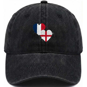 France England Flag Hearts Splatter Graphic Washed Cotton Baseball Cap Anglo English French Heritage Love Unity TS02 Print Your Wear