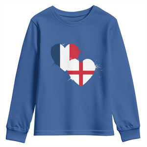 France England Flag Hearts Splatter Graphic Youth Sweatshirt Anglo English French Heritage Love Unity