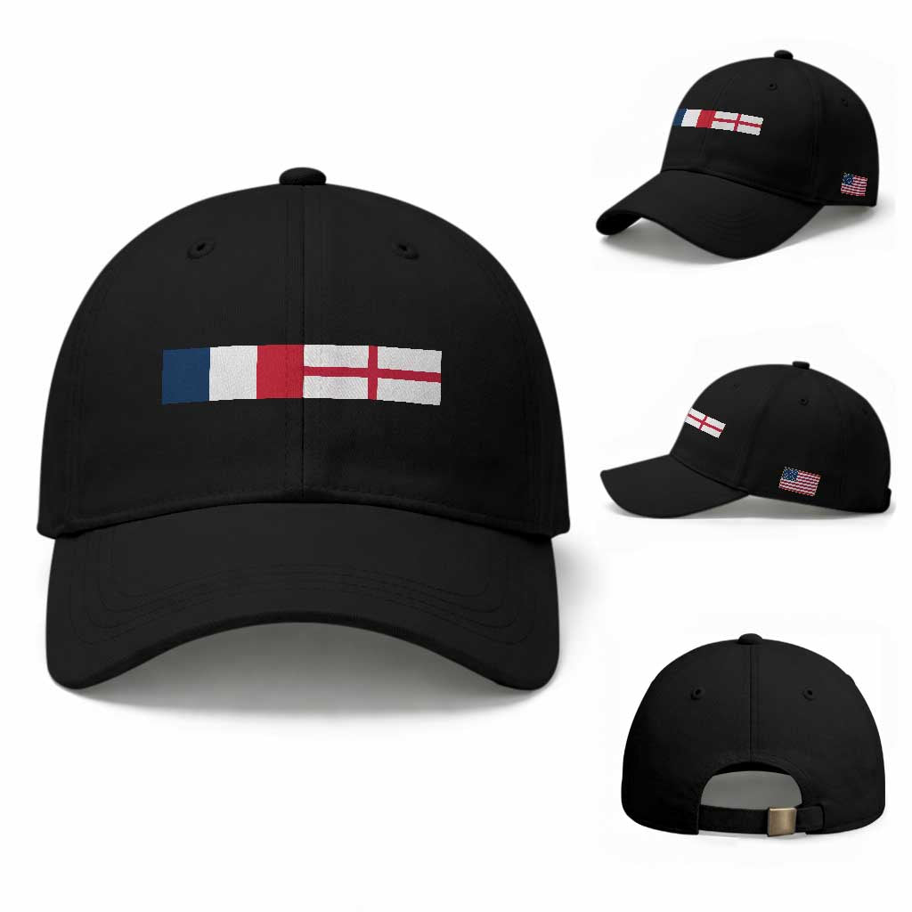 France England Dual Flag Graphic Baseball Cap Anglo English French Heritage Mixed Roots Pride Match Day TS02 Baseball Cap Universal Fit Black Print Your Wear