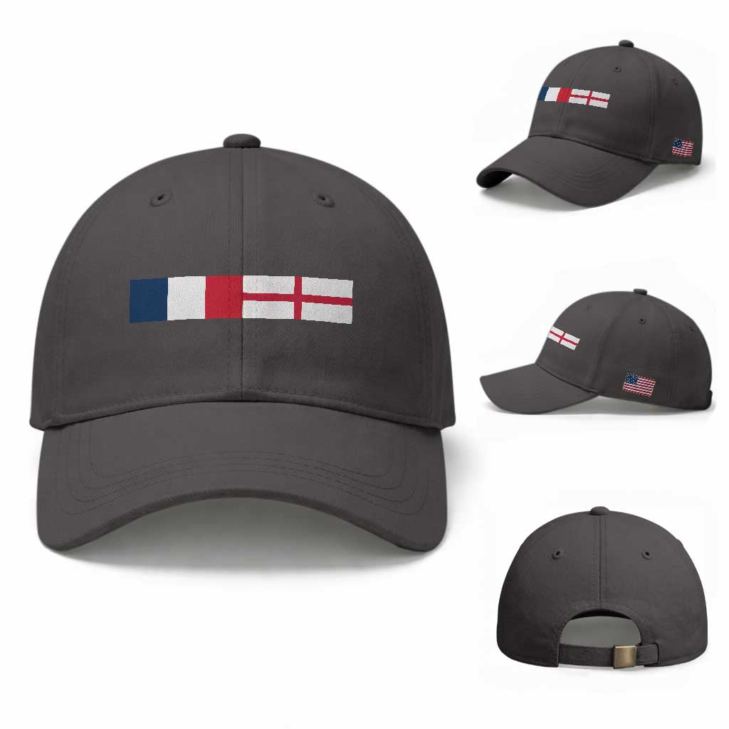 France England Dual Flag Graphic Baseball Cap Anglo English French Heritage Mixed Roots Pride Match Day TS02 Baseball Cap Universal Fit Dark Gray Print Your Wear