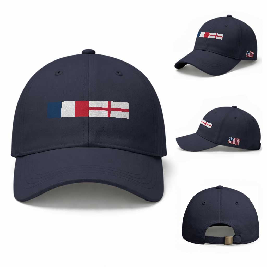 France England Dual Flag Graphic Baseball Cap Anglo English French Heritage Mixed Roots Pride Match Day TS02 Baseball Cap Universal Fit Navy Print Your Wear