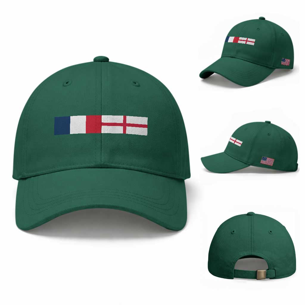 France England Dual Flag Graphic Baseball Cap Anglo English French Heritage Mixed Roots Pride Match Day TS02 Baseball Cap Universal Fit Irish Green Print Your Wear