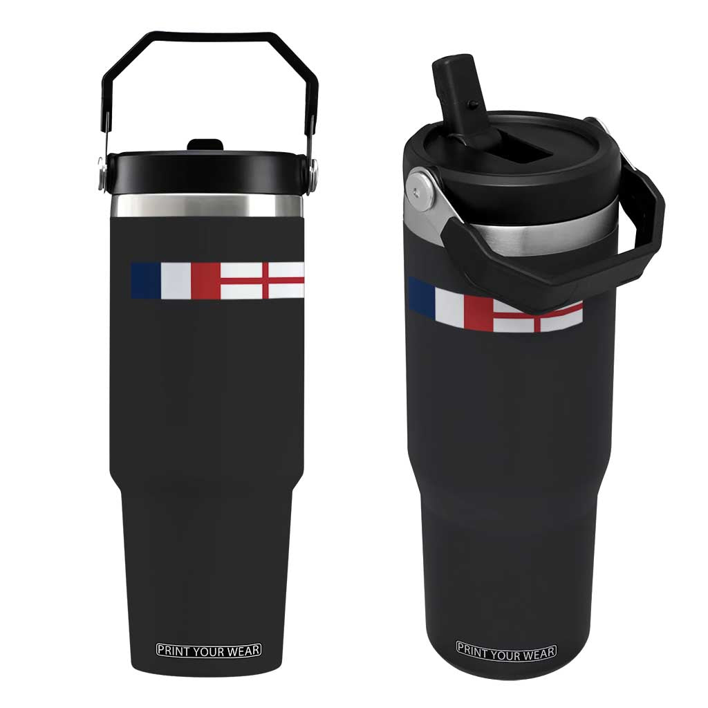 France England Dual Flag Graphic Flip Straw Tumbler Anglo English French Heritage Mixed Roots Pride Match Day TS02 One Size: 30 oz Black Print Your Wear