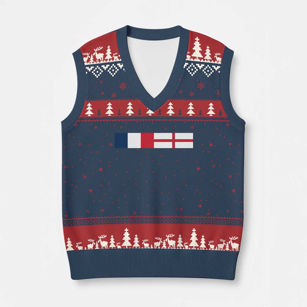France England Dual Flag Graphic V-Neck Knit Sweater Vest Anglo English French Heritage Mixed Roots Pride Match Day TS02 Navy Red Print Your Wear