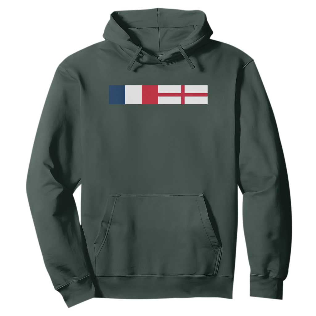 France England Dual Flag Graphic Hoodie Anglo English French Heritage Mixed Roots Pride Match Day TS02 Dark Forest Green Print Your Wear