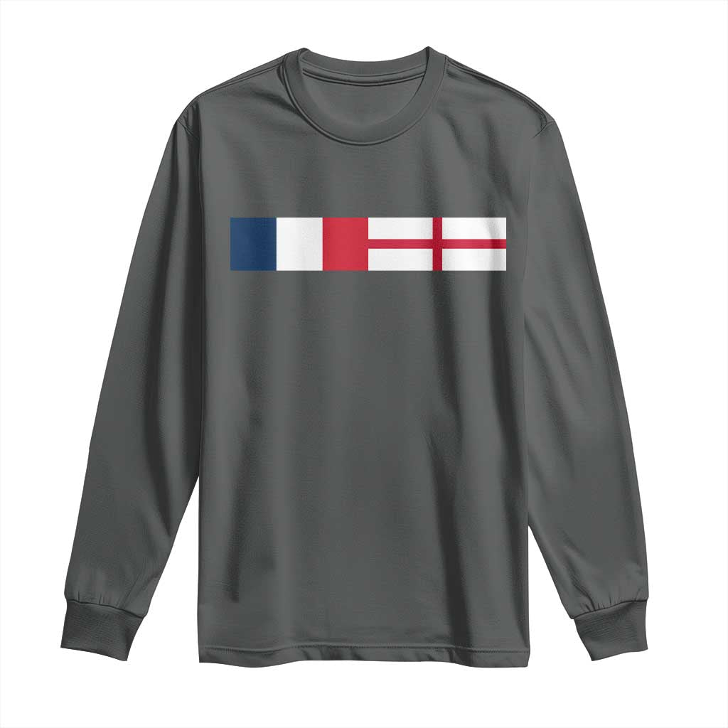 France England Dual Flag Graphic Long Sleeve Shirt Anglo English French Heritage Mixed Roots Pride Match Day TS02 Dark Heather Print Your Wear