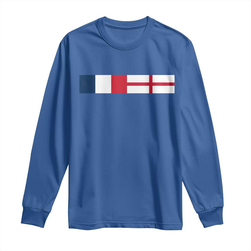 France England Dual Flag Graphic Long Sleeve Shirt Anglo English French Heritage Mixed Roots Pride Match Day TS02 Royal Blue Print Your Wear