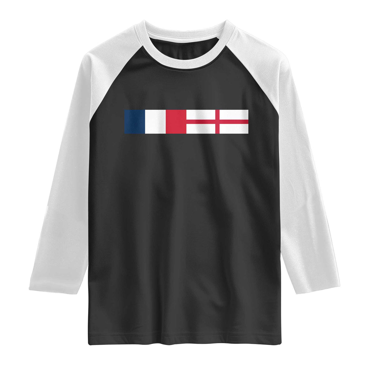 France England Dual Flag Graphic Raglan Shirt Anglo English French Heritage Mixed Roots Pride Match Day TS02 Black White Print Your Wear
