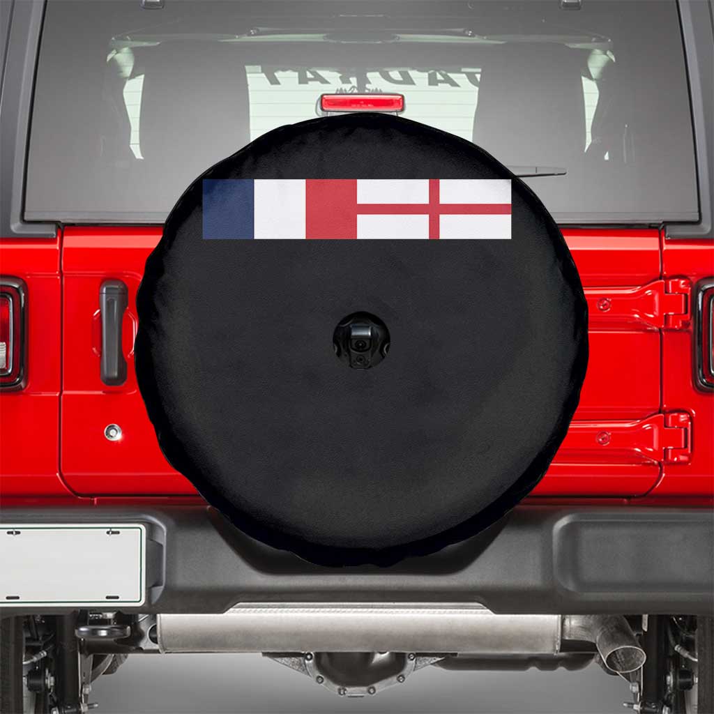 France England Dual Flag Graphic Spare Tire Cover Anglo English French Heritage Mixed Roots Pride Match Day TS02 Black Print Your Wear