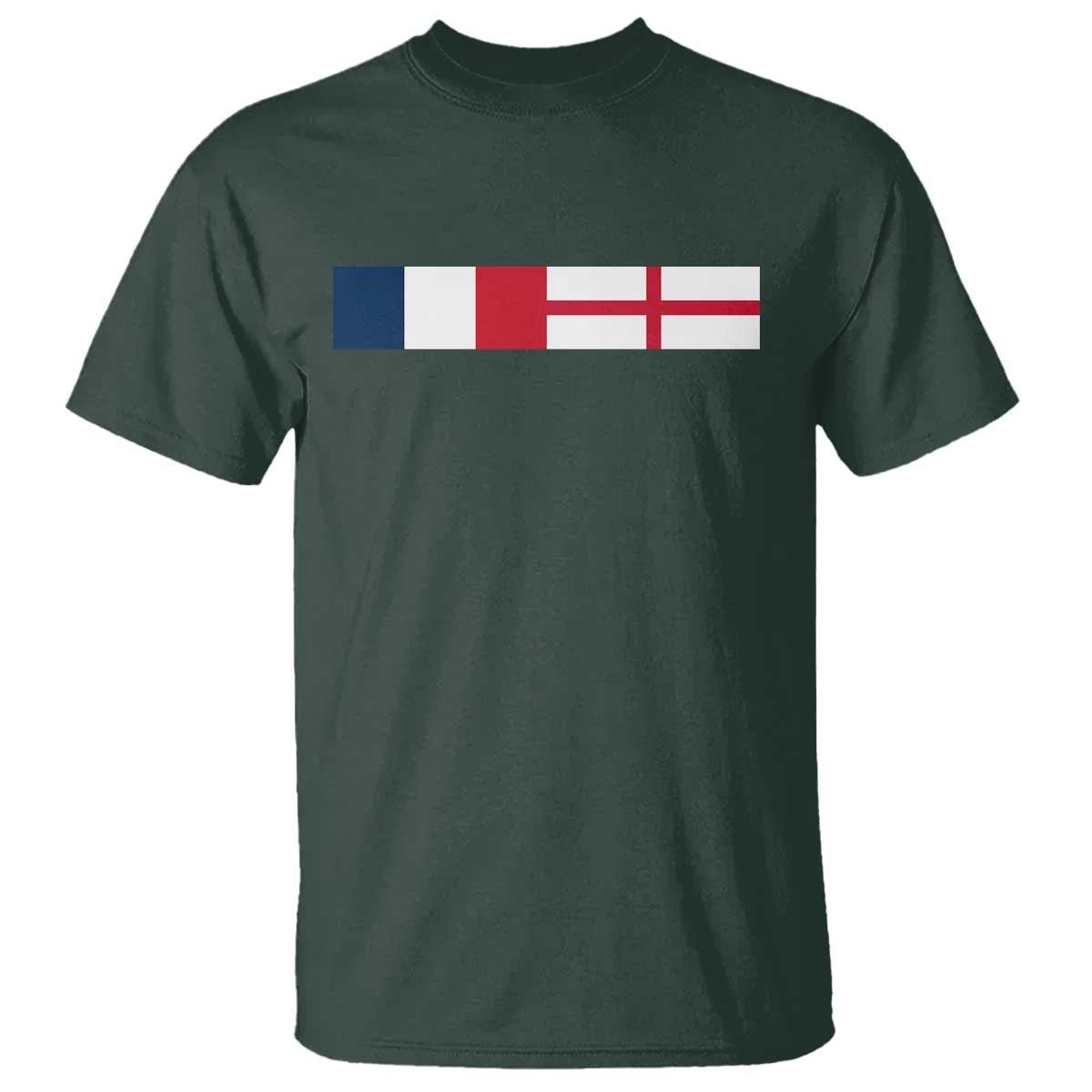 France England Dual Flag Graphic T Shirt Anglo English French Heritage Mixed Roots Pride Match Day TS02 Dark Forest Green Print Your Wear