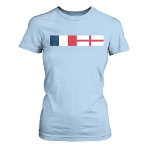 France England Dual Flag Graphic T Shirt For Women Anglo English French Heritage Mixed Roots Pride Match Day TS02 Light Blue Print Your Wear