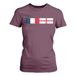 France England Dual Flag Graphic T Shirt For Women Anglo English French Heritage Mixed Roots Pride Match Day TS02 Maroon Print Your Wear