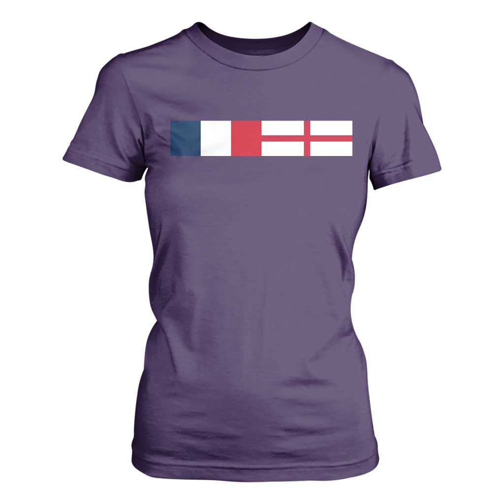 France England Dual Flag Graphic T Shirt For Women Anglo English French Heritage Mixed Roots Pride Match Day TS02 Purple Print Your Wear