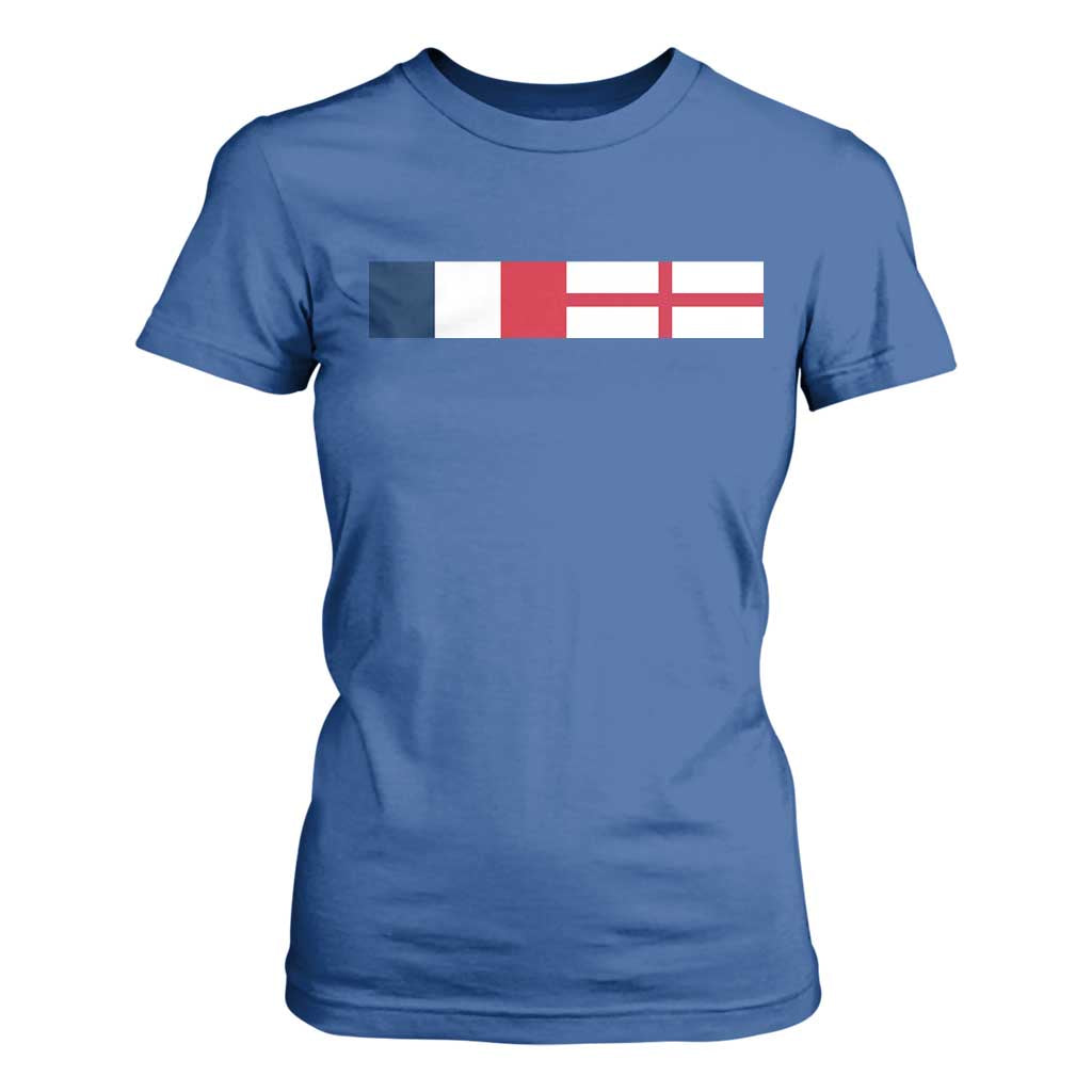 France England Dual Flag Graphic T Shirt For Women Anglo English French Heritage Mixed Roots Pride Match Day TS02 Royal Blue Print Your Wear
