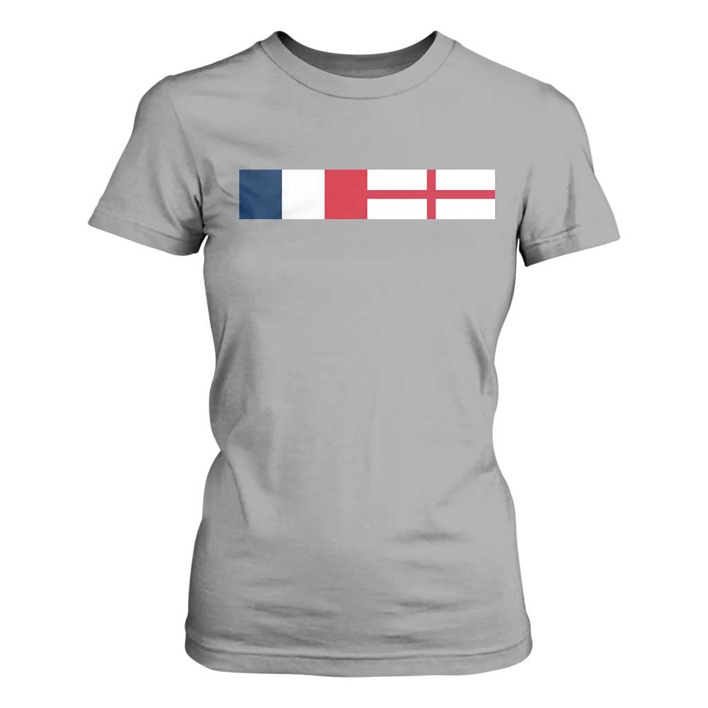 France England Dual Flag Graphic T Shirt For Women Anglo English French Heritage Mixed Roots Pride Match Day TS02 Sport Gray Print Your Wear
