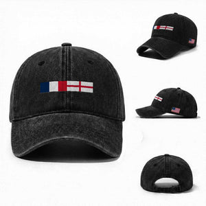 France England Dual Flag Graphic Washed Cotton Baseball Cap Anglo English French Heritage Mixed Roots Pride Match Day TS02 Washed Cap Universal Fit Black Print Your Wear