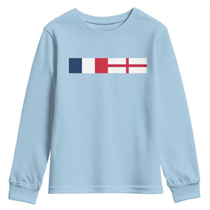 France England Dual Flag Graphic Youth Sweatshirt Anglo English French Heritage Mixed Roots Pride Match Day TS02 Light Blue Print Your Wear