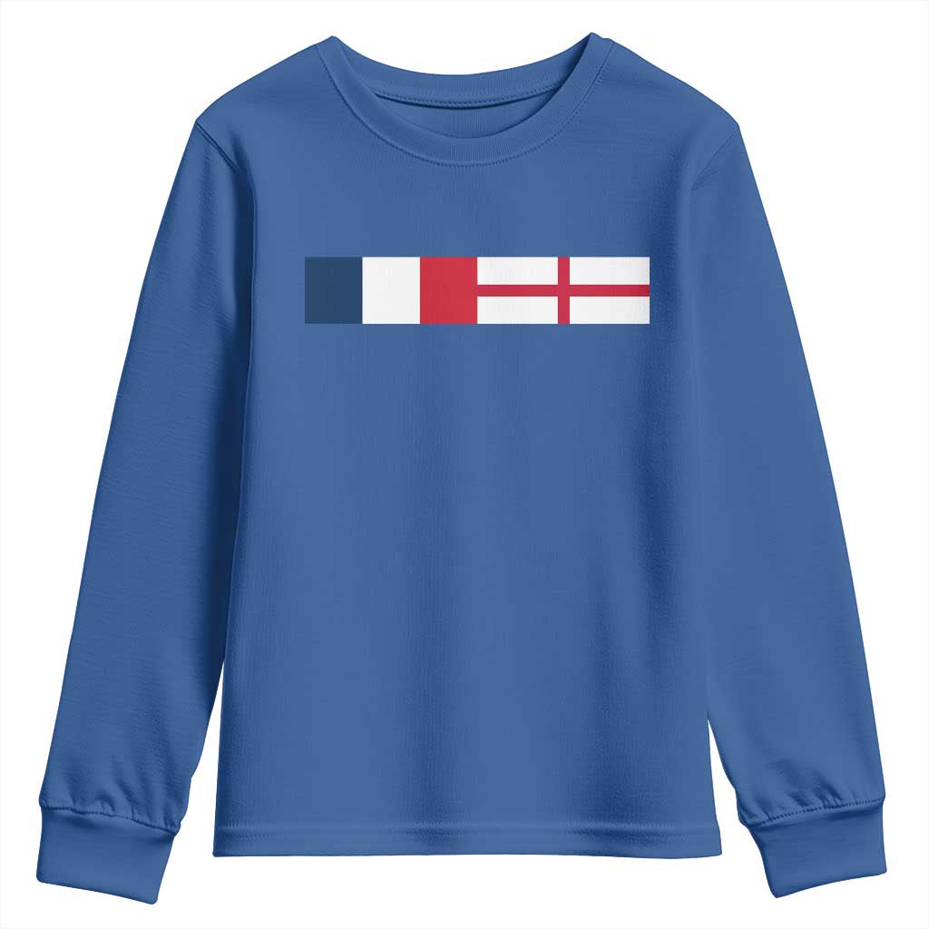 France England Dual Flag Graphic Youth Sweatshirt Anglo English French Heritage Mixed Roots Pride Match Day TS02 Royal Blue Print Your Wear