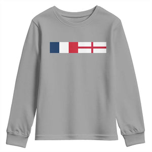 France England Dual Flag Graphic Youth Sweatshirt Anglo English French Heritage Mixed Roots Pride Match Day TS02 Sport Gray Print Your Wear