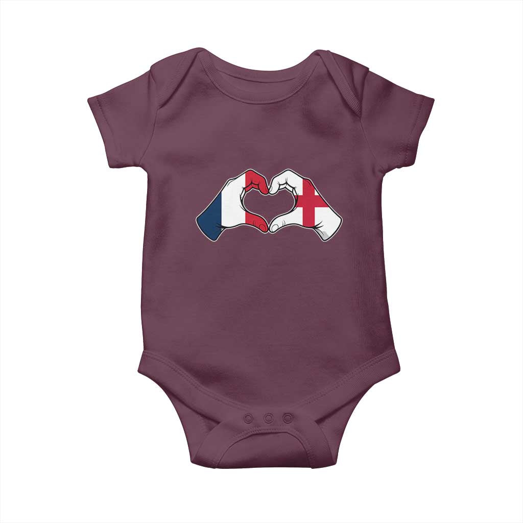 Proud Fance England Heritage Hand Heart Graphic Baby Onesie French English Anglo Roots Cross Border Love Unity TS02 Maroon Print Your Wear