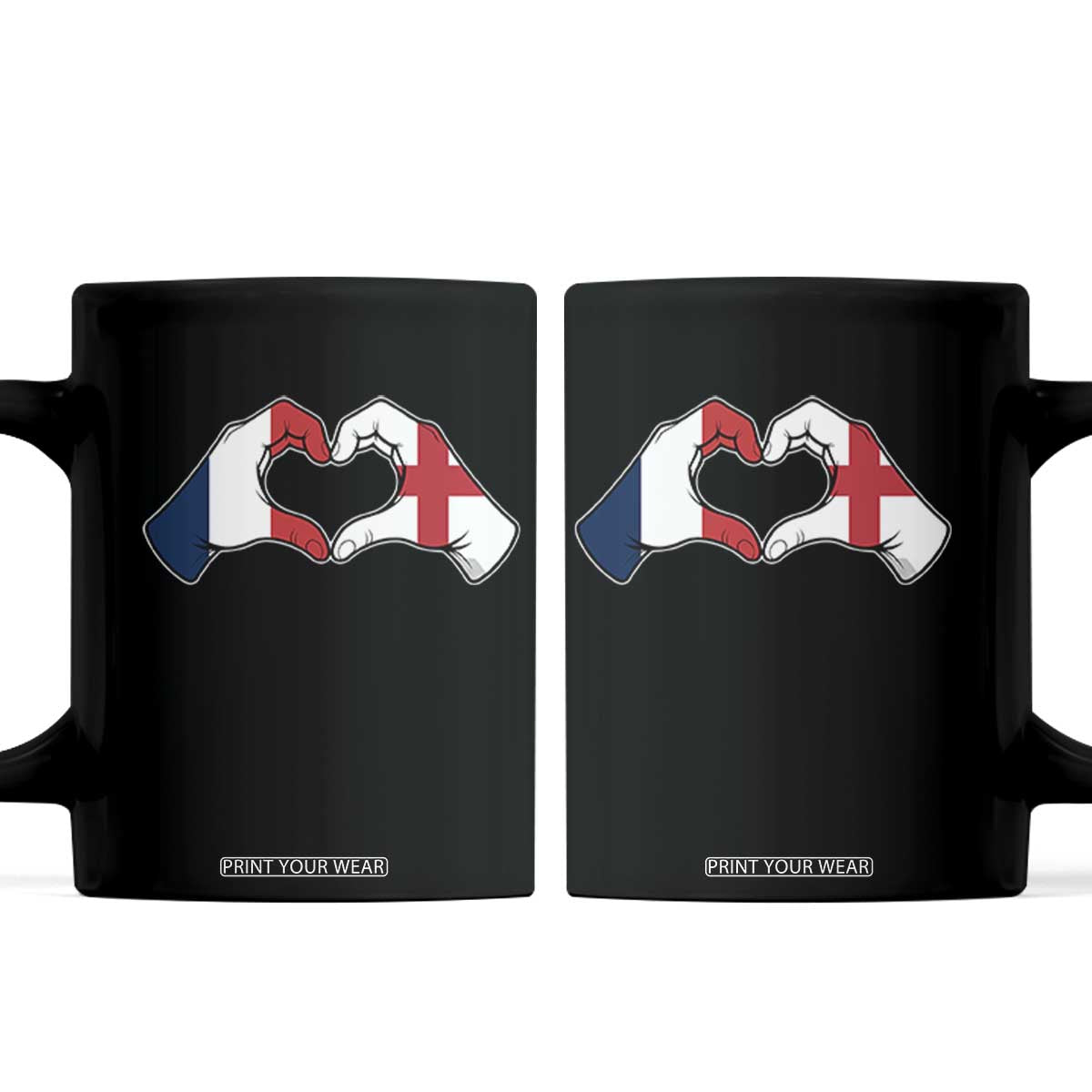 Proud Fance England Heritage Hand Heart Graphic Coffee Mug French English Anglo Roots Cross Border Love Unity TS02 Black Print Your Wear