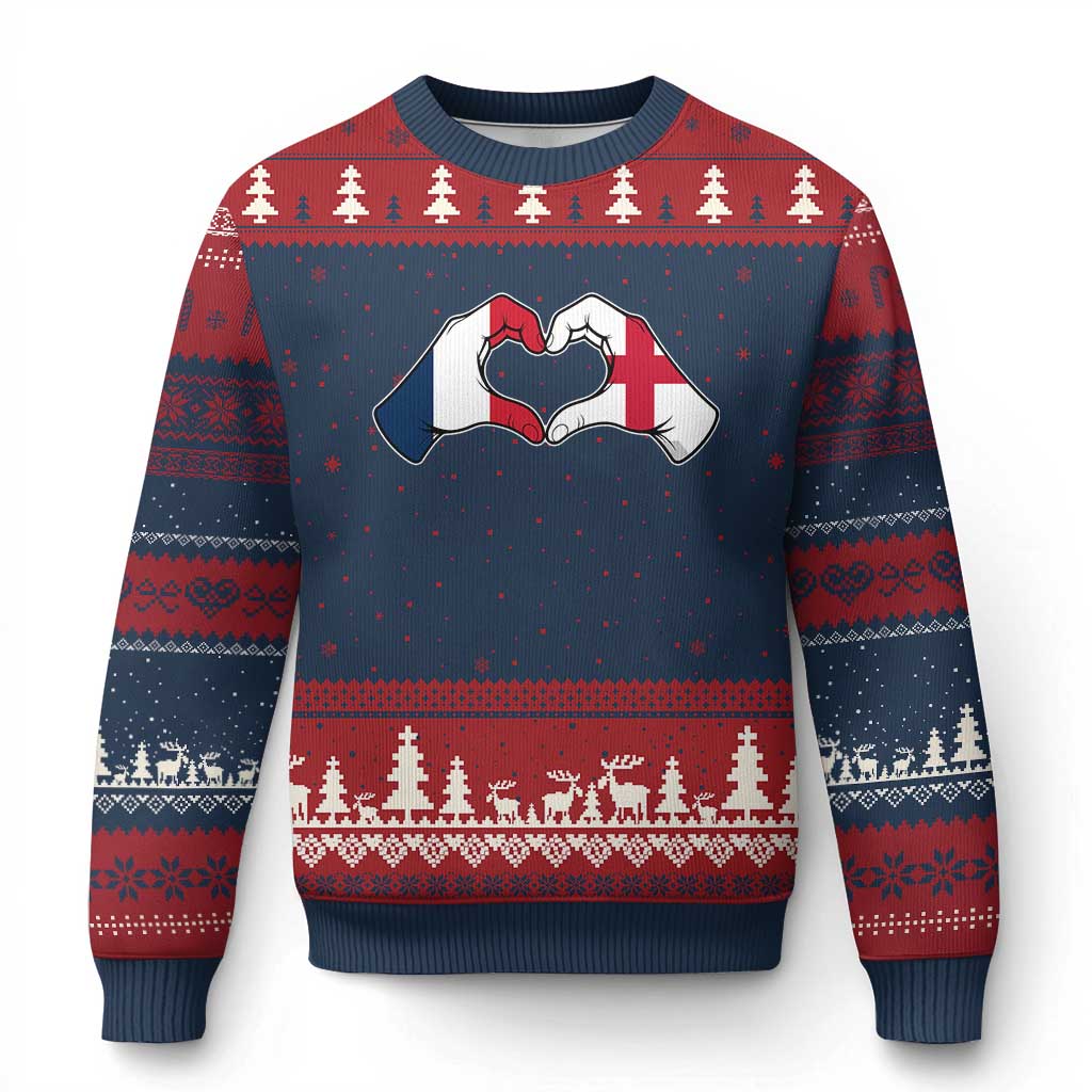 Proud Fance England Heritage Hand Heart Graphic Ugly Christmas Sweater French English Anglo Roots Cross Border Love Unity TS02 Navy Red Print Your Wear