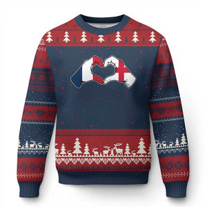 Proud Fance England Heritage Hand Heart Graphic Ugly Christmas Sweater French English Anglo Roots Cross Border Love Unity TS02 Navy Red Print Your Wear