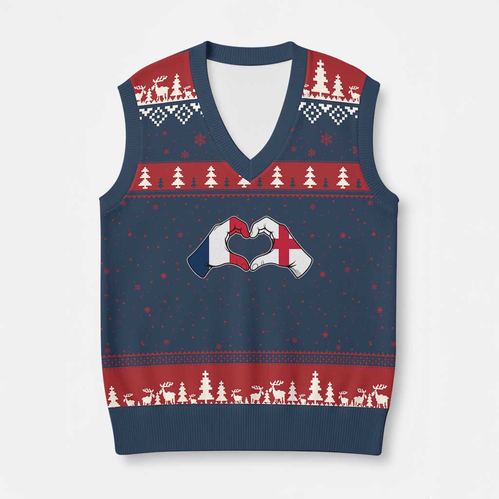 Proud Fance England Heritage Hand Heart Graphic V-Neck Knit Sweater Vest French English Anglo Roots Cross Border Love Unity TS02 Navy Red Print Your Wear