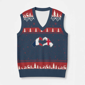 Proud Fance England Heritage Hand Heart Graphic V-Neck Knit Sweater Vest French English Anglo Roots Cross Border Love Unity TS02 Navy Red Print Your Wear
