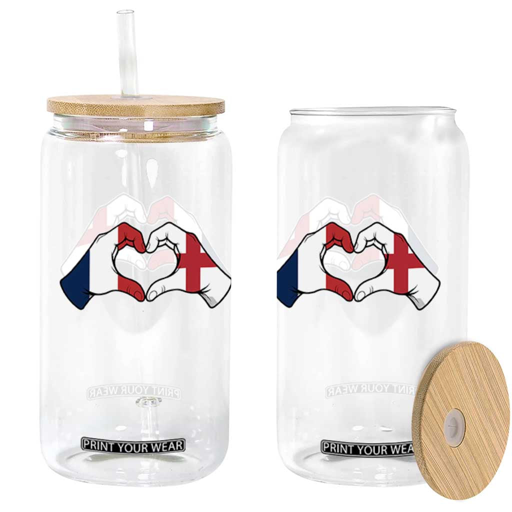 Proud Fance England Heritage Hand Heart Graphic Glass Can French English Anglo Roots Cross Border Love Unity TS02 Print Your Wear