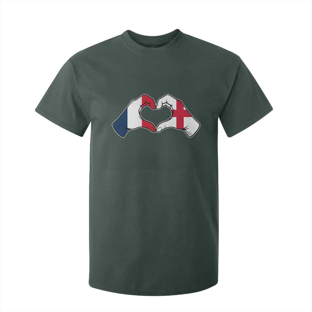 Proud Fance England Heritage Hand Heart Graphic T Shirt For Kid French English Anglo Roots Cross Border Love Unity