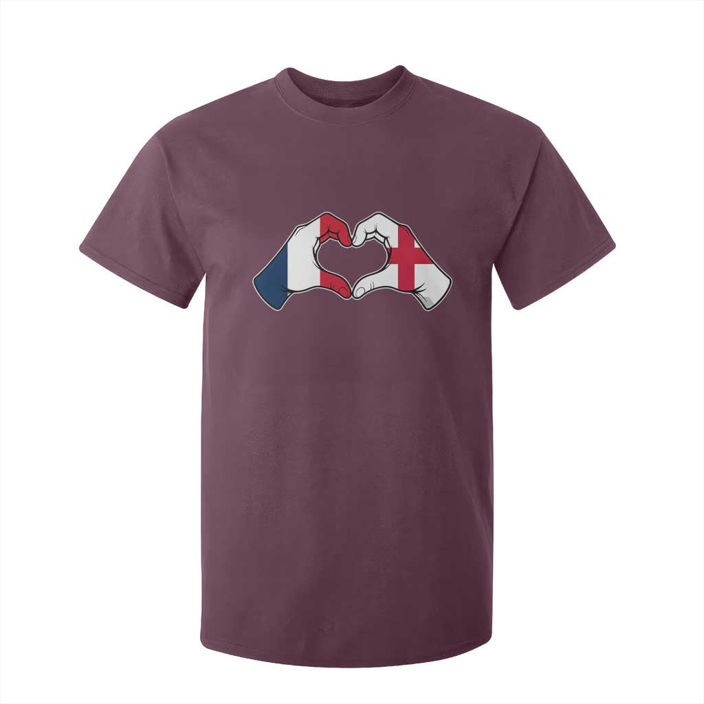 Proud Fance England Heritage Hand Heart Graphic T Shirt For Kid French English Anglo Roots Cross Border Love Unity