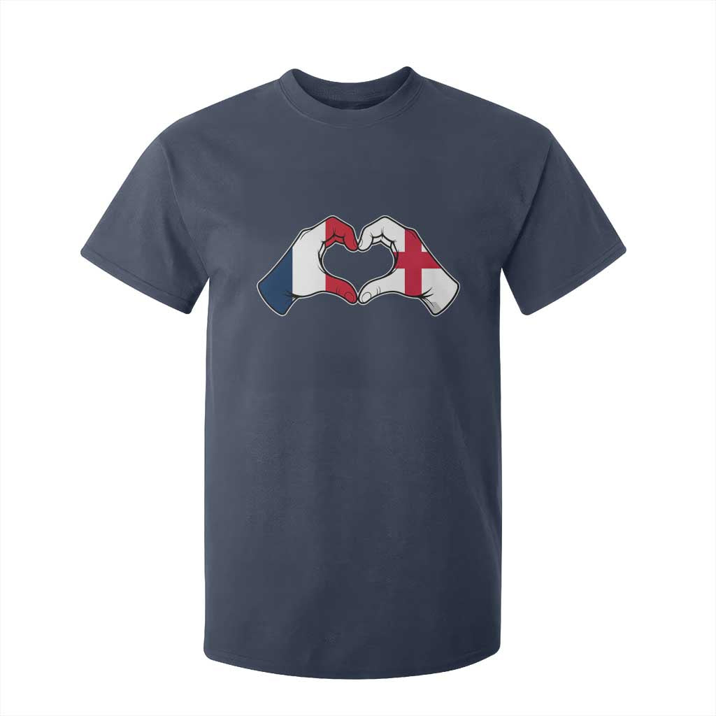 Proud Fance England Heritage Hand Heart Graphic T Shirt For Kid French English Anglo Roots Cross Border Love Unity
