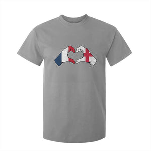 Proud Fance England Heritage Hand Heart Graphic T Shirt For Kid French English Anglo Roots Cross Border Love Unity