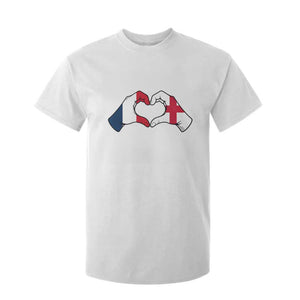 Proud Fance England Heritage Hand Heart Graphic T Shirt For Kid French English Anglo Roots Cross Border Love Unity