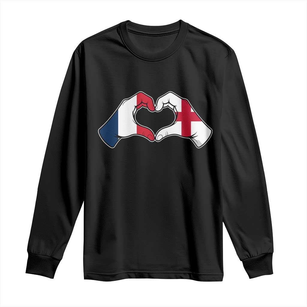 Proud Fance England Heritage Hand Heart Graphic Long Sleeve Shirt French English Anglo Roots Cross Border Love Unity TS02 Black Print Your Wear