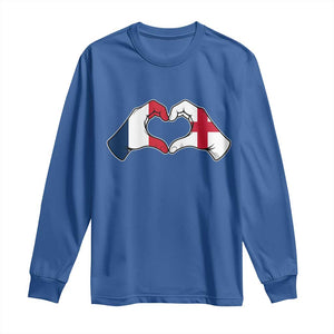 Proud Fance England Heritage Hand Heart Graphic Long Sleeve Shirt French English Anglo Roots Cross Border Love Unity
