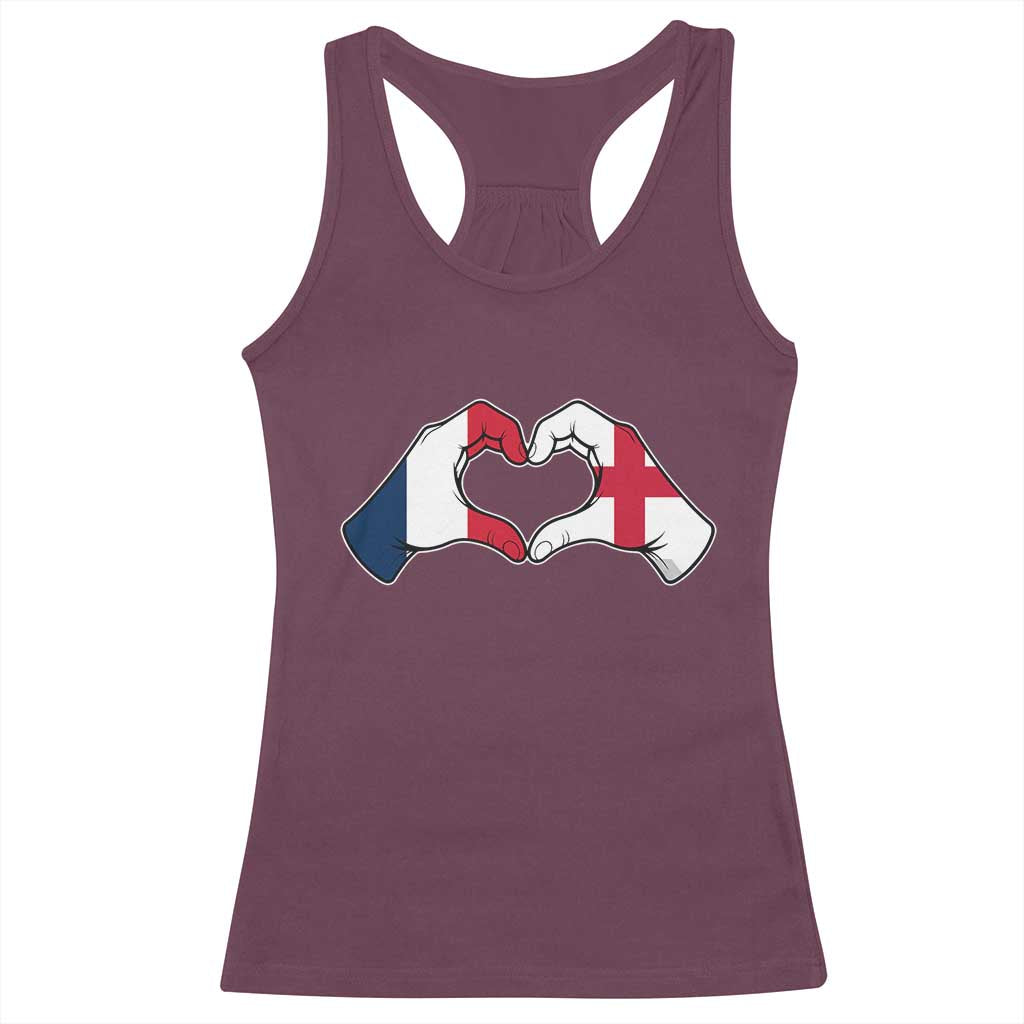 Proud Fance England Heritage Hand Heart Graphic Racerback Tank Top French English Anglo Roots Cross Border Love Unity TS02 Maroon Print Your Wear