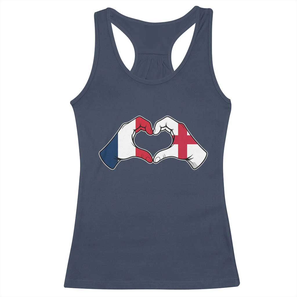 Proud Fance England Heritage Hand Heart Graphic Racerback Tank Top French English Anglo Roots Cross Border Love Unity TS02 Navy Print Your Wear