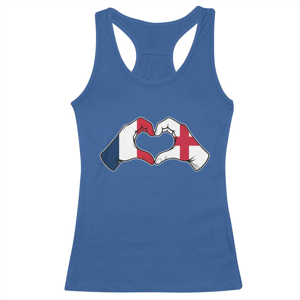 Proud Fance England Heritage Hand Heart Graphic Racerback Tank Top French English Anglo Roots Cross Border Love Unity TS02 Royal Blue Print Your Wear