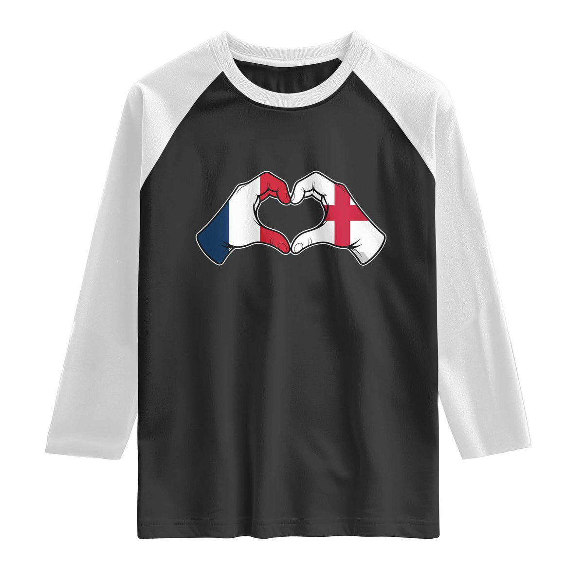 Proud Fance England Heritage Hand Heart Graphic Raglan Shirt French English Anglo Roots Cross Border Love Unity TS02 Black White Print Your Wear