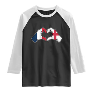 Proud Fance England Heritage Hand Heart Graphic Raglan Shirt French English Anglo Roots Cross Border Love Unity TS02 Black White Print Your Wear