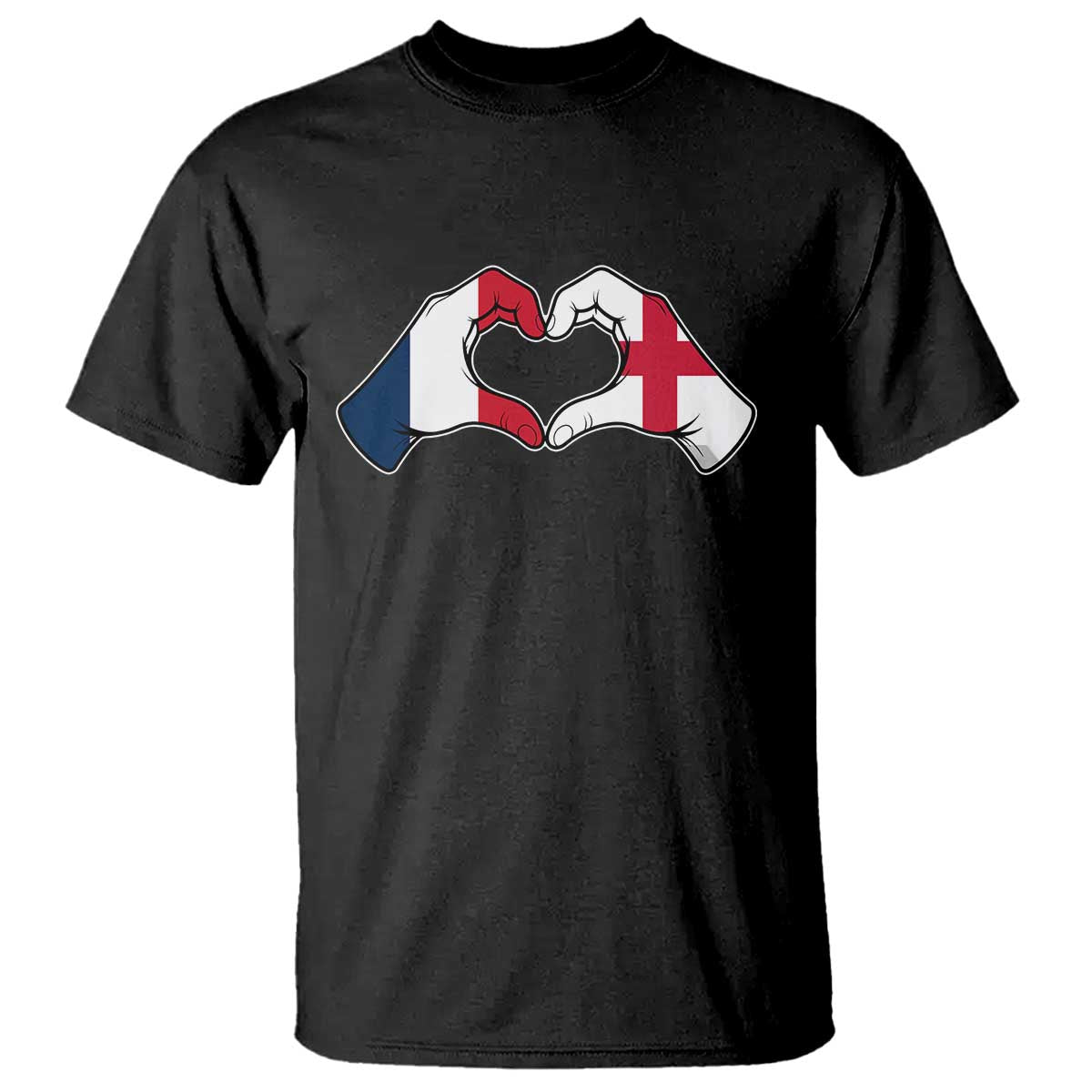 Proud Fance England Heritage Hand Heart Graphic T Shirt French English Anglo Roots Cross Border Love Unity