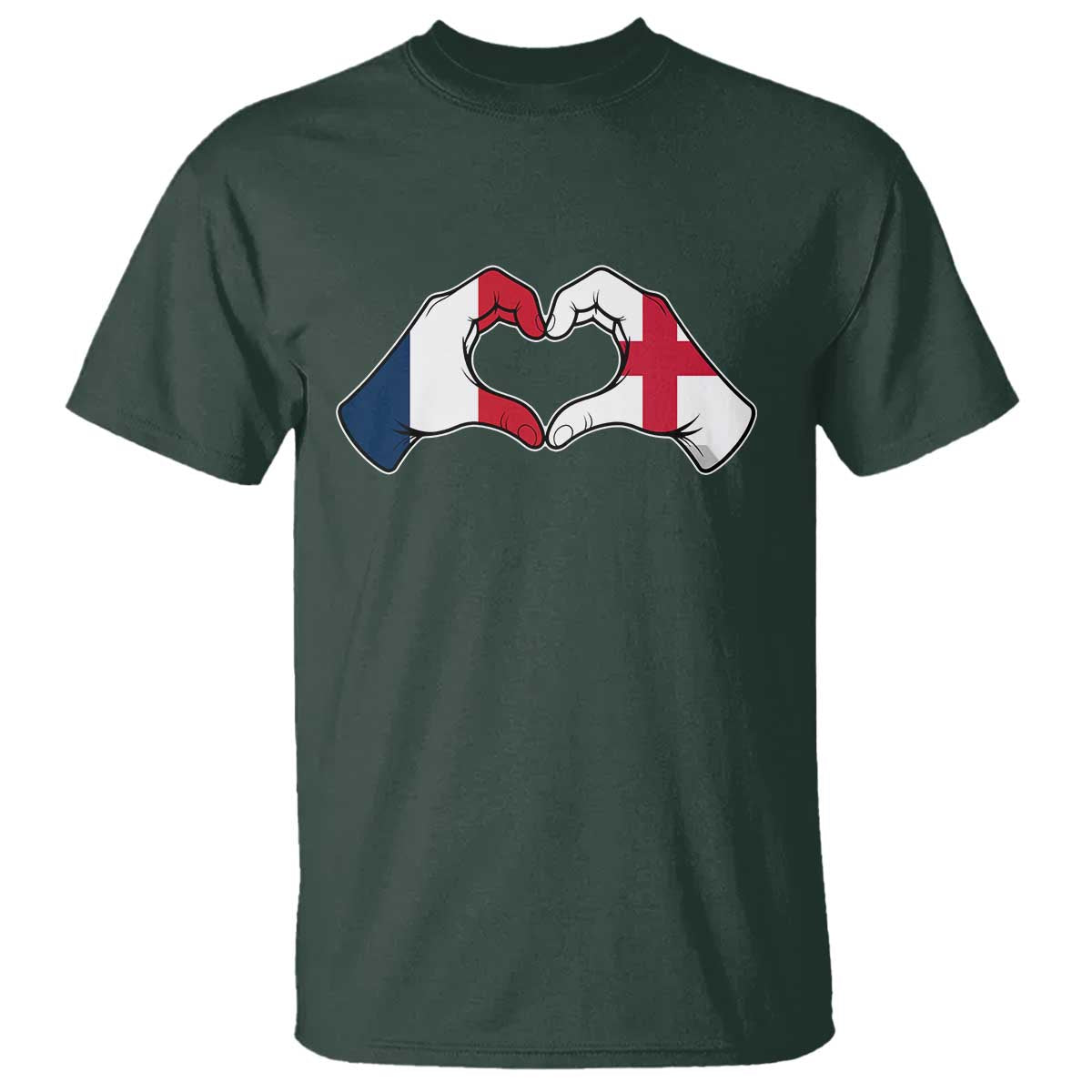 Proud Fance England Heritage Hand Heart Graphic T Shirt French English Anglo Roots Cross Border Love Unity