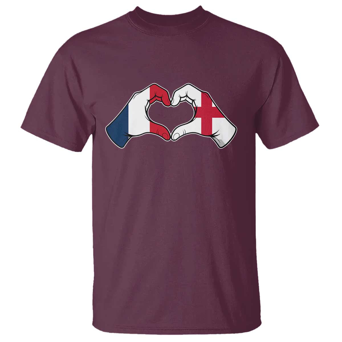 Proud Fance England Heritage Hand Heart Graphic T Shirt French English Anglo Roots Cross Border Love Unity