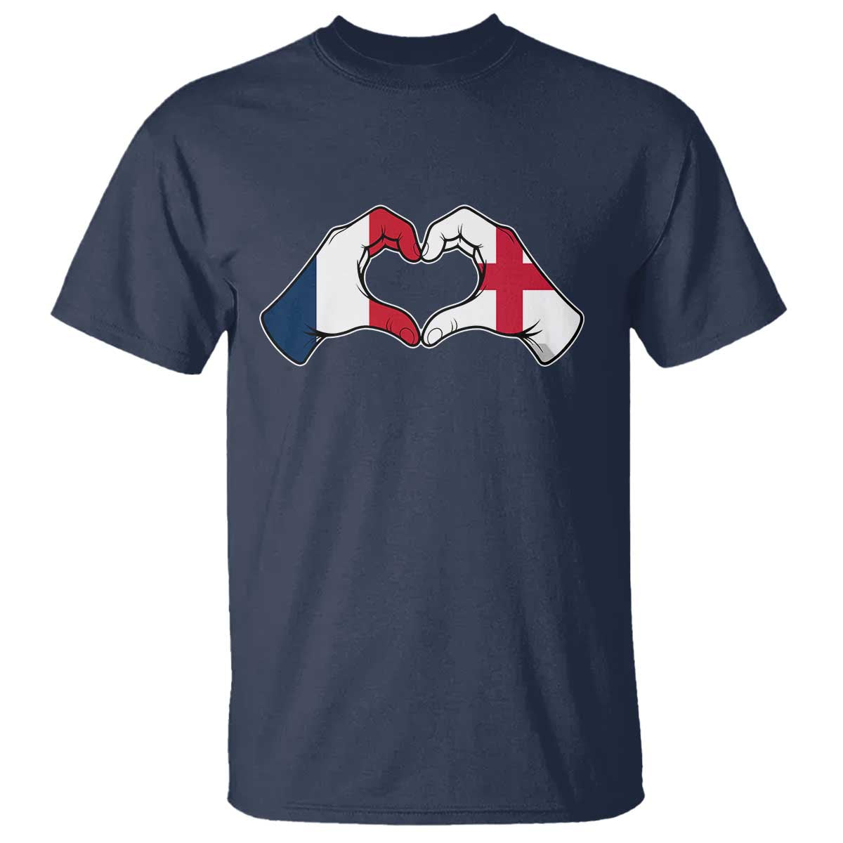 Proud Fance England Heritage Hand Heart Graphic T Shirt French English Anglo Roots Cross Border Love Unity
